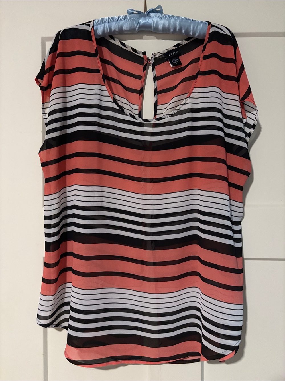Coral Stripe Short Sleeve Blouse